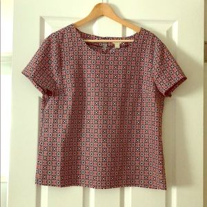 JCrew Bright Pink and Navy Geometric Print Top💕💙